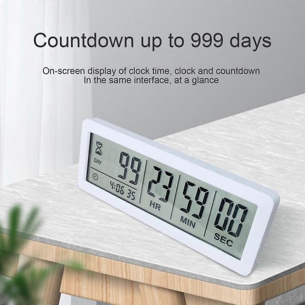 Digital 999 Dagars Nedräkningstimer Display Tidsklockor för Pension Semester White