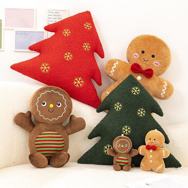 Julplyschdocka Julgran Pepparkaksgubbe Dockkudde Mjuk Soffa Kudde Ornament Fluffig Fylld Djurkudde Leksak Semesterfest Glad b