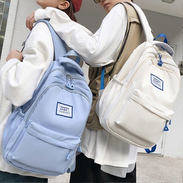 Uformell skolesekk i nylon for jenter, stor kapasitet, vannavstøtende ryggsekk for barneskole, reiseveske White