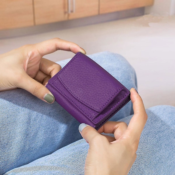 Premium Lommebøker For Kvinner Liten Trifold Kredittkort Holder Med Lær Folding Myntlomme Purple