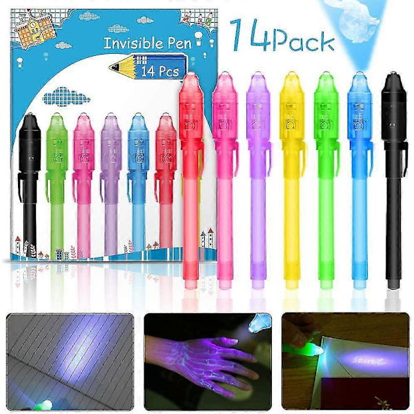 [Paket med 14] Hemlig Penna med UV-Ljus, Återanvändbar Osynlig Skrift Genom Ljus UV-Penna Giveaways Barnens Giveaways Barnkalaspresenter
