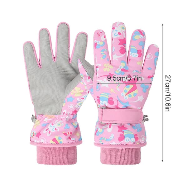 Vandtætte skihandsker til børn, stænktætte, varme og bløde handsker til drenge og piger Pink M-Palm Width 3.7In