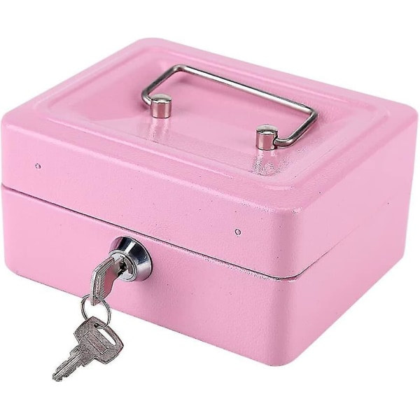 Säkerhetsbox Mini Bärbar Stål Liten Låsbar Kontant Pengar Mynt Säkerhetsbox Hushåll 1st (rosa)