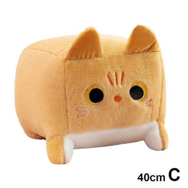 Söt Fyrkantig Plush Katt Leksak Fluffig Svart Katt Kudde Fylld Djur Plush Dock Brown 40cm