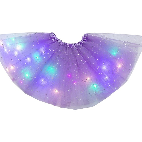 Galaxy Tutu-nederdel til piger med LED-lys Nederdel til børn Klassisk tyl-tutu-nederdel (Lyslilla) Lyslilla