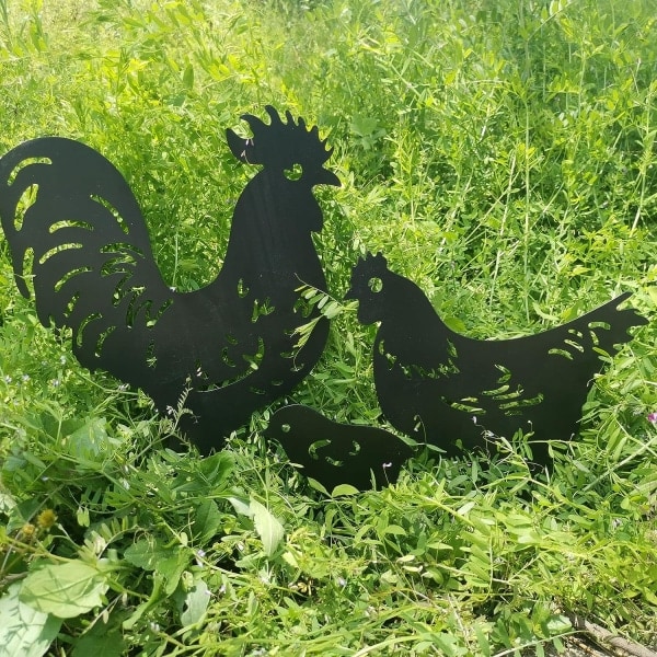 Udendørs metalhaveindretning, hønsegårdskunst, havemetalstatuer