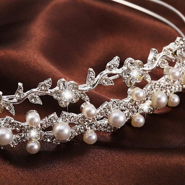 2 stk. Faux Pearls Rhinestone Hodebånd Bryllup Tiara Hårkrone Krystall Perle Brud Tiara Hodebånd for Bryllupsfest Brud Brudepiker Kvinner Jenter
