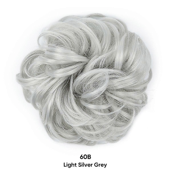 Hårstycke med elastiskt band, Stor knut Hårstycke Blond Lockig Hår Scrunchie med Hår Uppfrisyr Hårförlängning Rufsiga Knut Hårstycken för Kvinnor Flickor grey