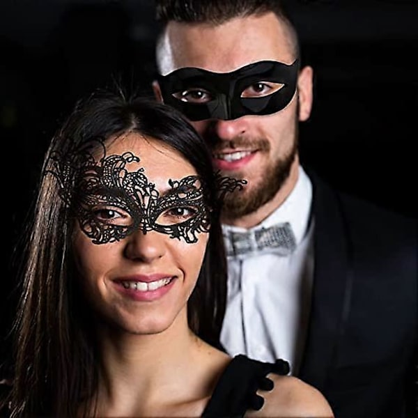 Maskeradbalmasker, Spetsmasker för par, Mardi Gras-mask, Maskeradmasker för par, Sexig spetsögonmask Venetiansk festmask för elegant karnevalsbal