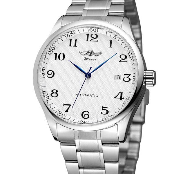 Menn Automatisk Mekanisk Armbåndsur i Rustfritt Stål med Dagskalender - Forretningsklokke i Stilig Design A2