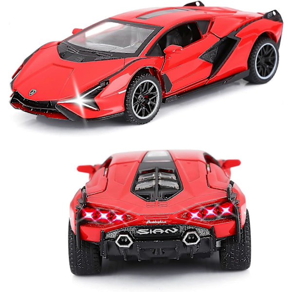 Leikkiauto Lambo Sian FKP3 Metallimalliauto Valoilla ja Äänellä Takaisinvetävä Leikkiauto Pojille 3+ (Punainen)
