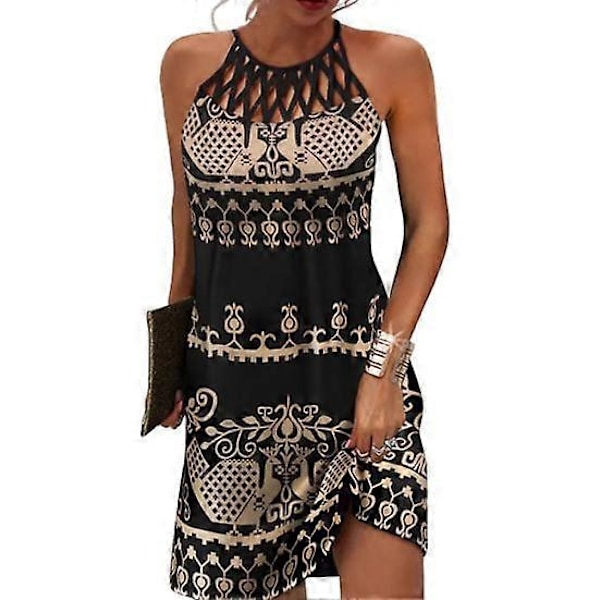 Mini Klänning Dam Halterneck Strand Pullover Chic Färgmatchande Sommarklänning Damkläder black L