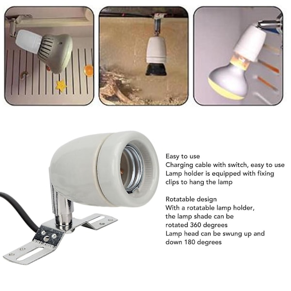 Reptil Keramik Varmelampe Holder E27 400w Drejelig Keramik Opvarmnings Pære Base Med Afbryder-dwdz EU Plug