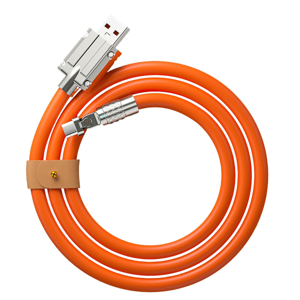 Fast Charging Cable USB to C Cord 180 Degree Rotating Right Angle Head for Mobile Phone Fast Charging 1m Android Small Mouth Orange