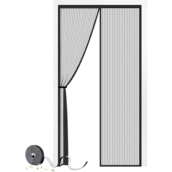 Magnetisk dørskærm 90 x 210 cm, kraftig fluedørskærm med stærke magneter, holdbare netgardiner holder insekter ude