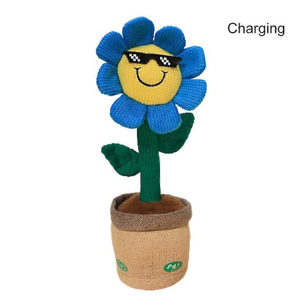 Sähköinen tanssiva auringonkukka-pehmolelu laulava kiertävä pupu-pehmolelu Blue Sunflower Charging