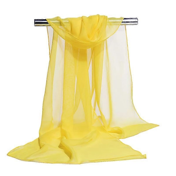 Transparent Chiffon-Sjal | Sjal til Kvinder Brudekjole - Ensfarvet Chiffon Silke Yellow 160x50cm