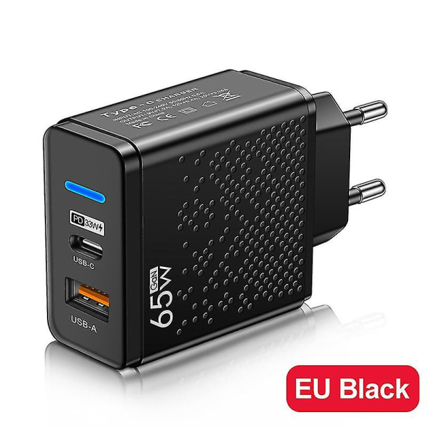 Pikalatauslaturi 65w USB C laturi Black EU Plug