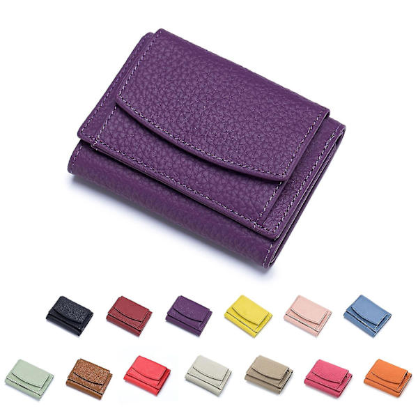 Premium-lompakot naisille - Pieni kolminkertainen luottokorttipidike nahkaisella taittuvalla kolikkotaskulla Purple