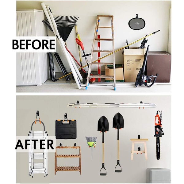 Garagekrokar, kraftiga garageförvaringskrokar i stål för organisering av elverktyg, stegar, skrymmande föremål (10-pack)