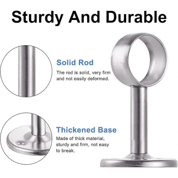 Garderobepipe i rustfritt stål, Dia 32 mm (1-1/4\") Klesstangsstøtte Stangholder Sokkelbrakett, sett med 2