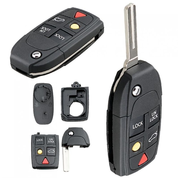 Case för bilnyckel med 5 knappar, utbytesskal för fjärrkontroll, hopfällbart, för Volvo S60 S80 V70 Xc70 Xc90