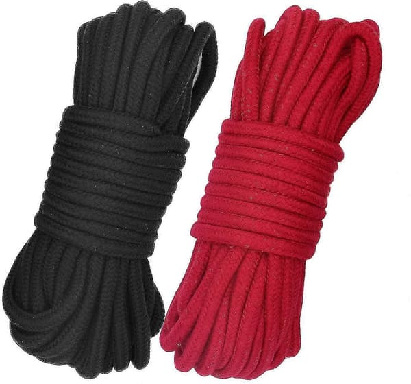 Mjuk Bomullsrep 10m Långt 8mm Tjockt Mångsidigt Hållbart Långt Rep. Bindrep Snörrep (2-pack, Svart + Röd)