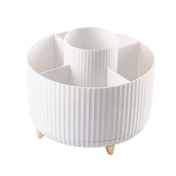 360° roterande sminkorganisator-sminkborsthållare med 5 fack för kosmetika smycken för toalettbord för förvaring av pappersvaror i sovrummet