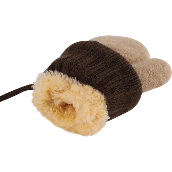 Varme strikkede vinterhandsker til børn med snor til 1-3 år
