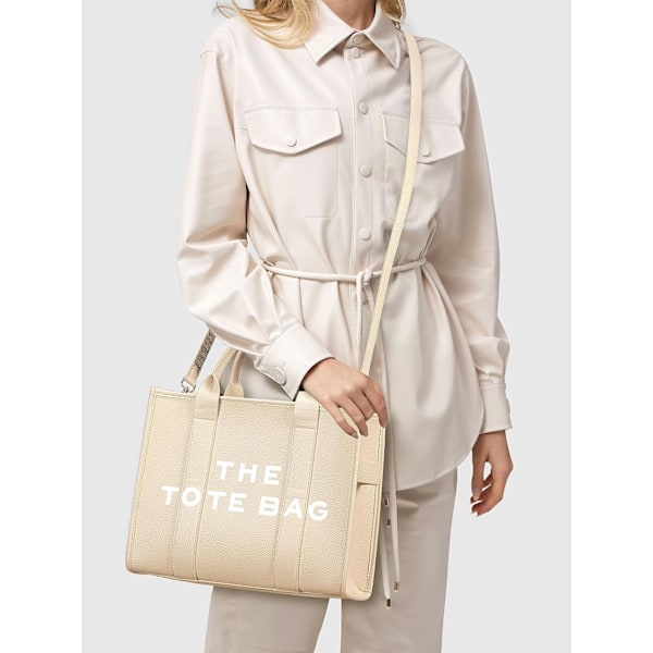 Dam Tote Bag Canvas Tote Bags Crossbody Väska Med Dragkedja Justerbar Rem Medium Storlek Beige