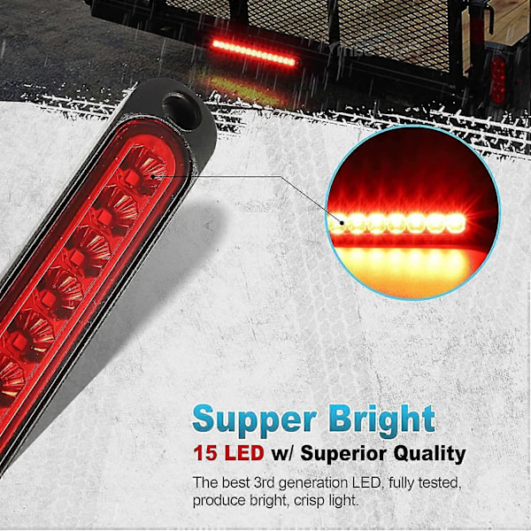 2 stk 12V 15 LED Tilhenger Brems Baklys Bar, Vanntette Baklys, Kjørlys, Identifikasjonslys For Offroad Lastebil Van Rv Utv Atv