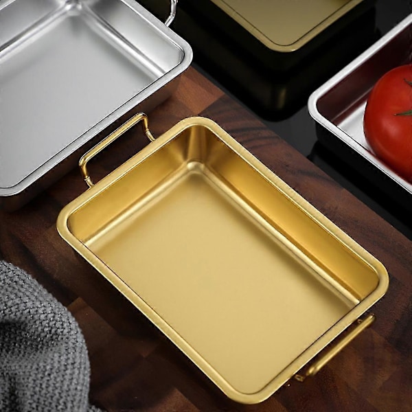 304 Rustfrit Stål Kvadratisk Tallerken Til Snacks Grill Dessert Bakke Hjem Køkken Spisebord Tallerkener Nød Kage Frugt Tallerken Multifunktionel Opbevaring Tallerkener Gold Without ears