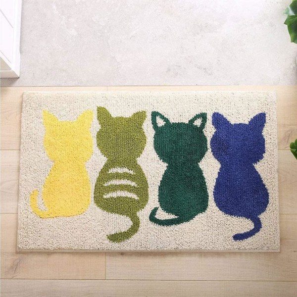 50x80cm Extra Mjuk Mikrofiber Halkskyddad Badrumsmatta 4 Kattmönster Badrumsmatta Maskintvättbar Badrumsmatta Superabsorberande Matta, Khaki