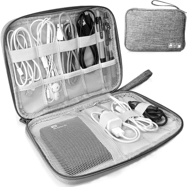 Elektroniktillbehör Organizer , Resekabel Organizer Bag, Universal Carry Travel Gadget Bag för USB kabelenhet, SD-kort, Laddare hårddisk Gray