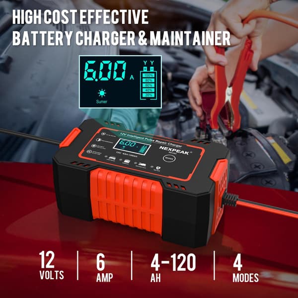 Bilbatterioplader, 12V 6A Smart Batteri Vedligeholdelsesoplader til Biler 12V Batterivedligeholder Desulfator