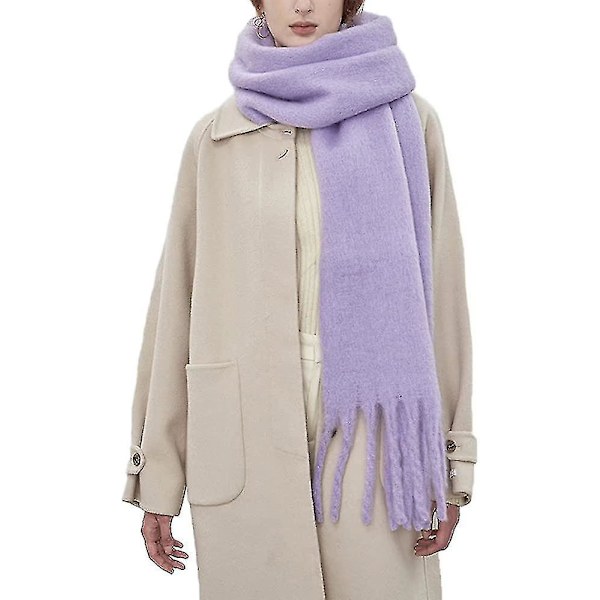 Stor Chunky Halsduk Färgglad Kashmirkänsla Överdimensionerad Halsduk Pläd Mjuk Stor Ull Sjal Tjock Vinter Varm Kvinnor Lavender