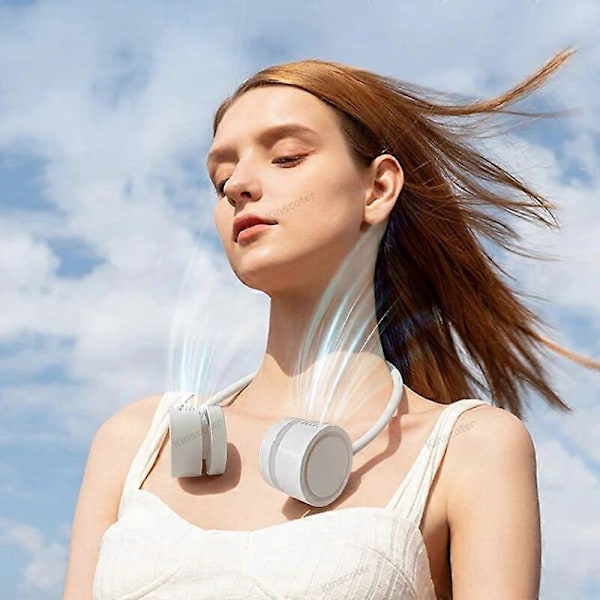 Drivna Handfläktar Hängande Halsfläkt Power ventilador Bladlös Halsbandsfläkt Portabel Mini Luftkylare USB Uppladdningsbara Elektriska Fläktar White