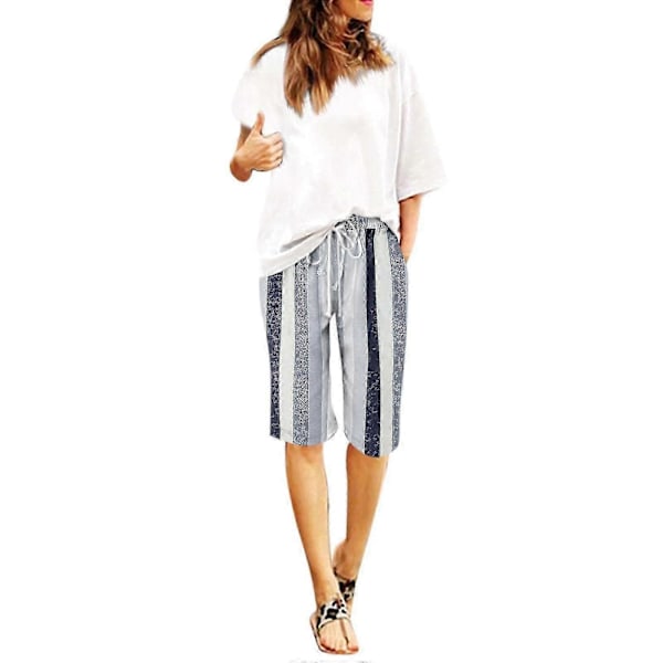Herr Casual Bomull Linne Shorts, Sommar Färgblock Randiga Dragsko Midja Shorts Black S