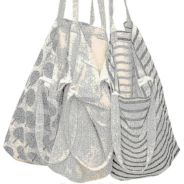 3-pack Återanvändbara Matkassar i Bomull 3 Olika Designer 38 x 42 x 9 cm