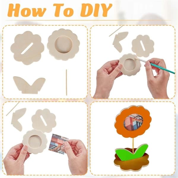 24 st DIY Träblommor Bildramar Oavslutade Massiva Träbildramar Målningshantverk Träfotoram Träfärg