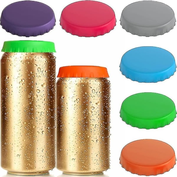 Sodaburklock, 6-pack återanvändbara silikonburkar for läsk/dryck/öl, passer standardlæskburkar (flerfarvede)