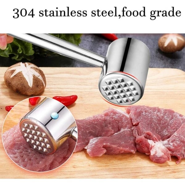 Kødkølle i rustfrit stål Kødkølle Hammer Dobbeltsidet Hammer Husholdnings Kødkølle Mixer Køkkenhåndværk til Kylling/Oksekød/Svin/Nødder