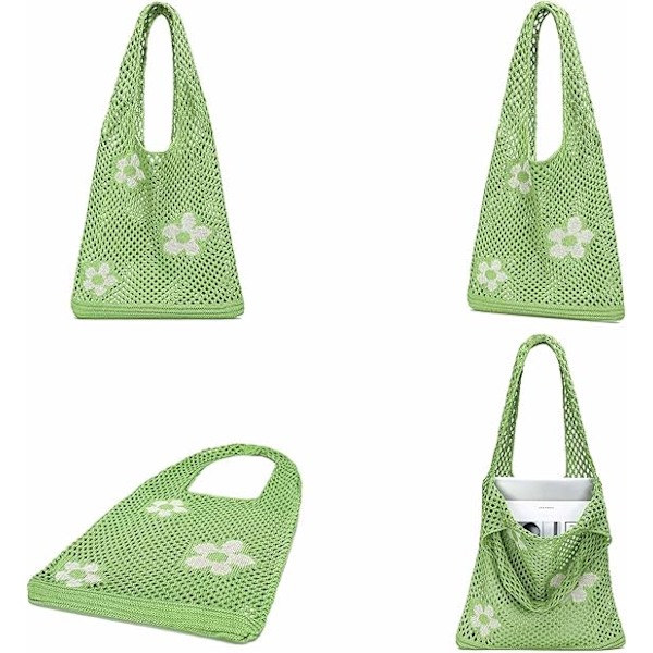 Kvinners heklede håndvesker sommer strand vevde vesker boho strikkede skulder vesker blomster shopping reise casual vesker for festivaler