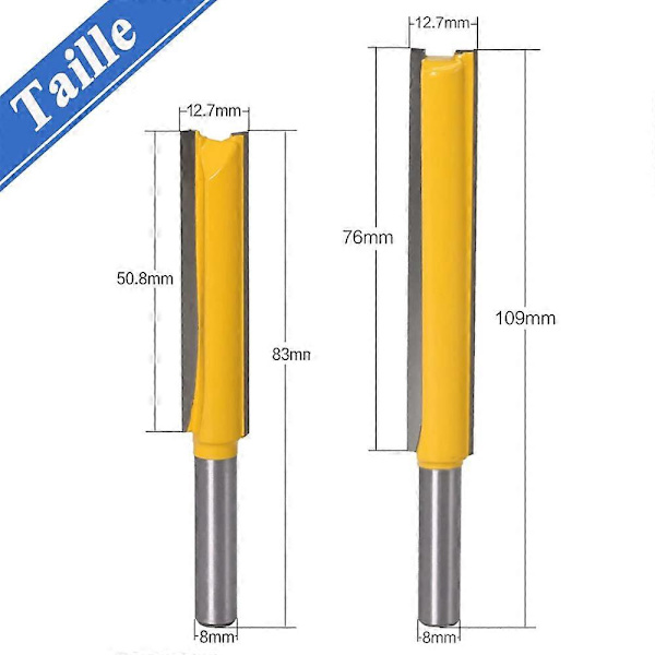 2 stk. 8mm lige rillefræsere Carbide lige fræser bits ekstra lang skaft lige fræsere flush trim fræser bits 50mm 76mm