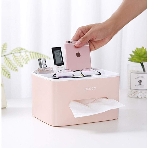 Multifunktionell pappershållare, fjärrkontroll och pappershållare, arrangör med papperslåda Pink
