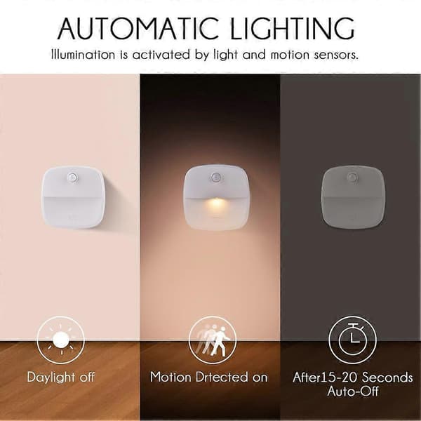 LED [3-pakning], Usber nattlys med bevegelsessensor, 3 moduser 7,4*7,4*2,8cm
