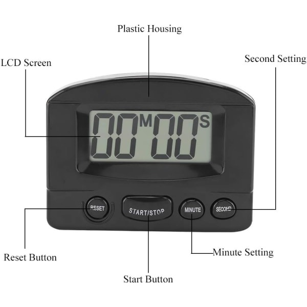 Digital Timer Bærbar Digital Klokke Nedtellingstimer Stor LCD-skjerm Kjøkkenbruk