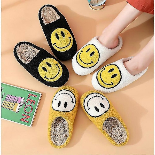 Leende Ansikte Plysch Bomulls Tofflor Kvinna Hem Söt Tjockt Sula Cartoon Non-s IKD White 41-42