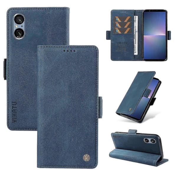 För Sony Xperia 5 V Läder Telefonfodral Vikbart Ställ Plånboksfodral Blue