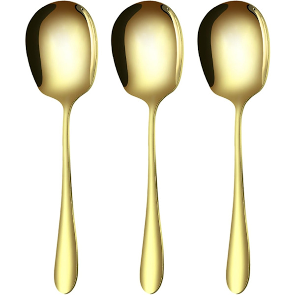3 stk. store serveringsskeer i rustfrit stål, store, til servering af køkkenmad, restaurant, banket (guld-11)